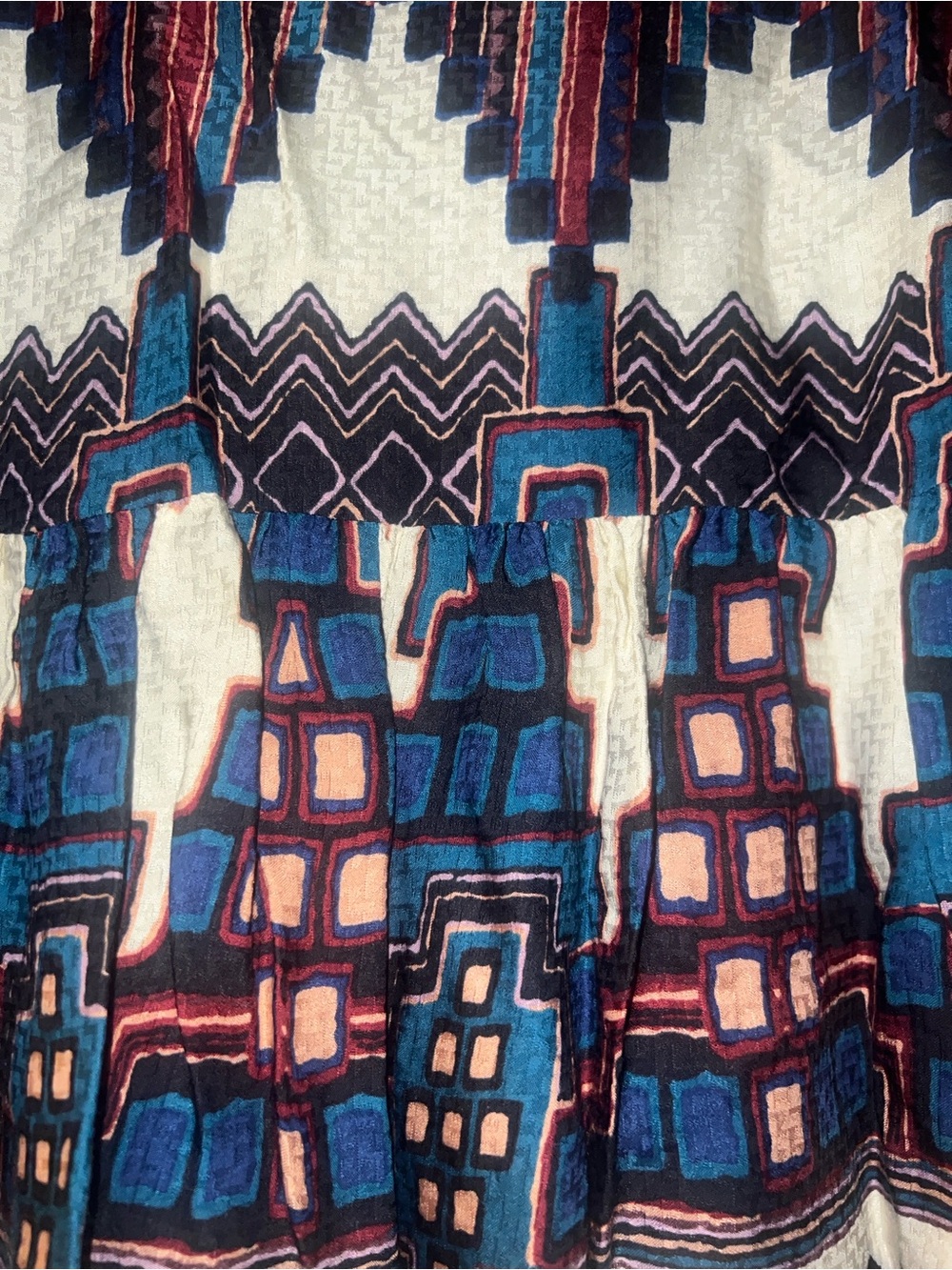 ba&sh Ivory Multicolor Geometric Ruffle Peasant Top - Picture 4 of 4
